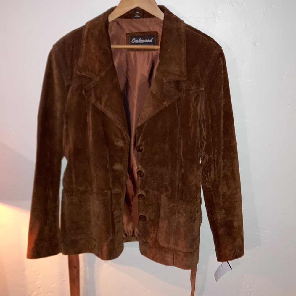 OAKWOOD 100% Leather Jacket Rare Sz Medium with Leather Belt Rope 4 Button Front